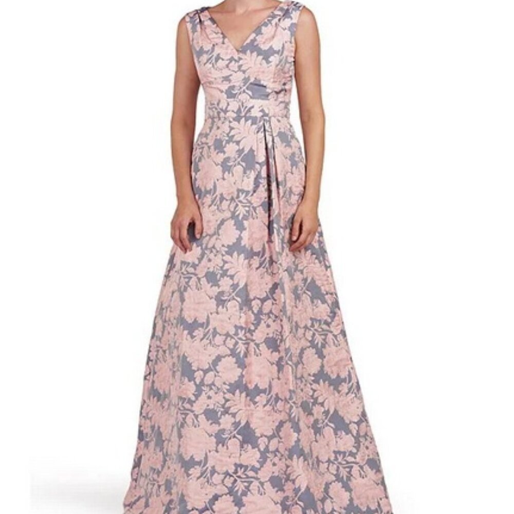 Kay Unger Pink Gray Glenna Pleated Sleeveless Gown